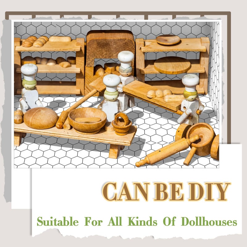 Flutesan 12 Pcs Miniature Dollhouse Wallpaper and Flooring Peel and Stick Mini DIY Self Adhesive Dollhouse Accessories 8.27 x 11.69 Inch (Hexagonal Grid) - Image 4
