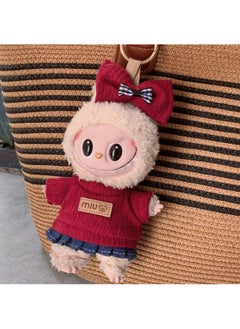 Generic 17cm Labubu Keychain Vinyl Doll Dress Clothing Red denim skirt + head flower(clothes only,excluding doll) 