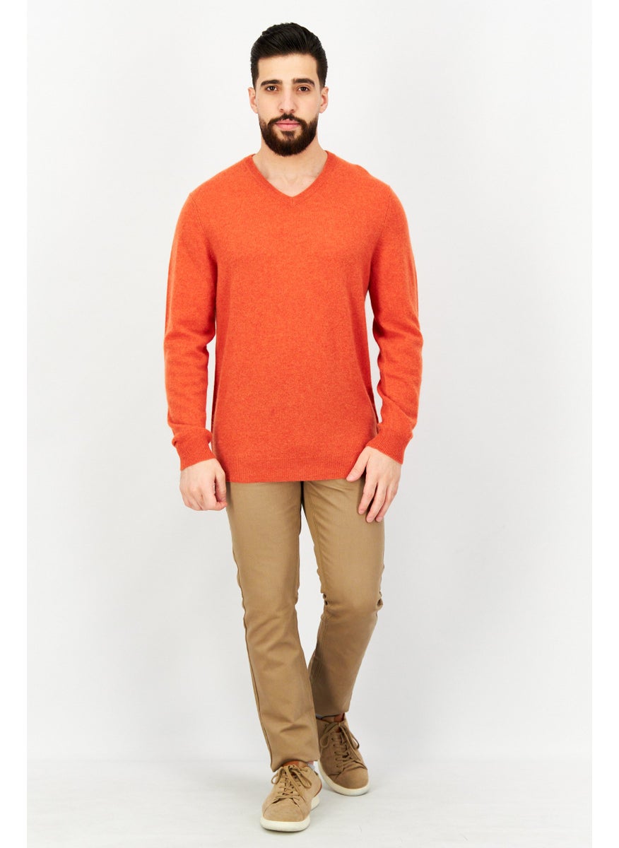 Club Room - Men V-Neck Long Sleeve Knitted Sweater, Orange - Image 1