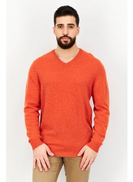 Men V-Neck Long Sleeve Knitted Sweater, Orange