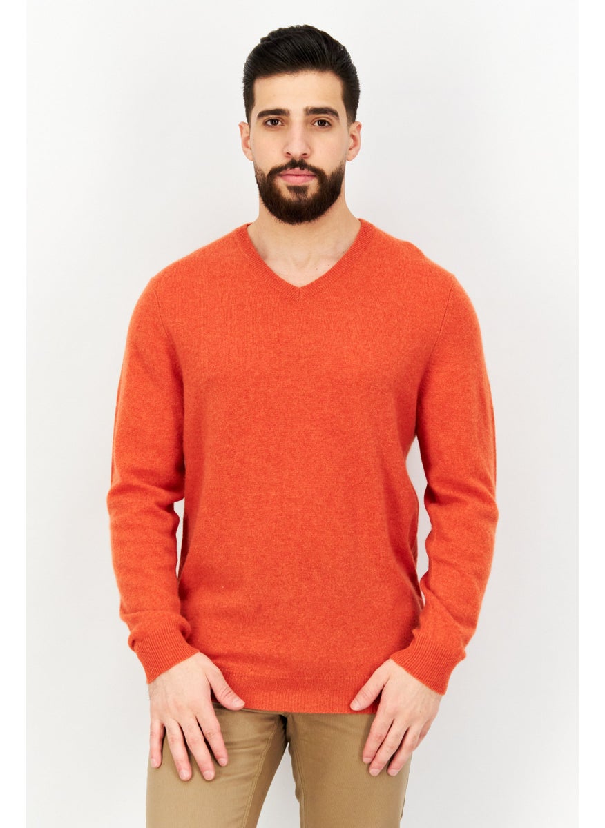 Club Room - Men V-Neck Long Sleeve Knitted Sweater, Orange - Image 1