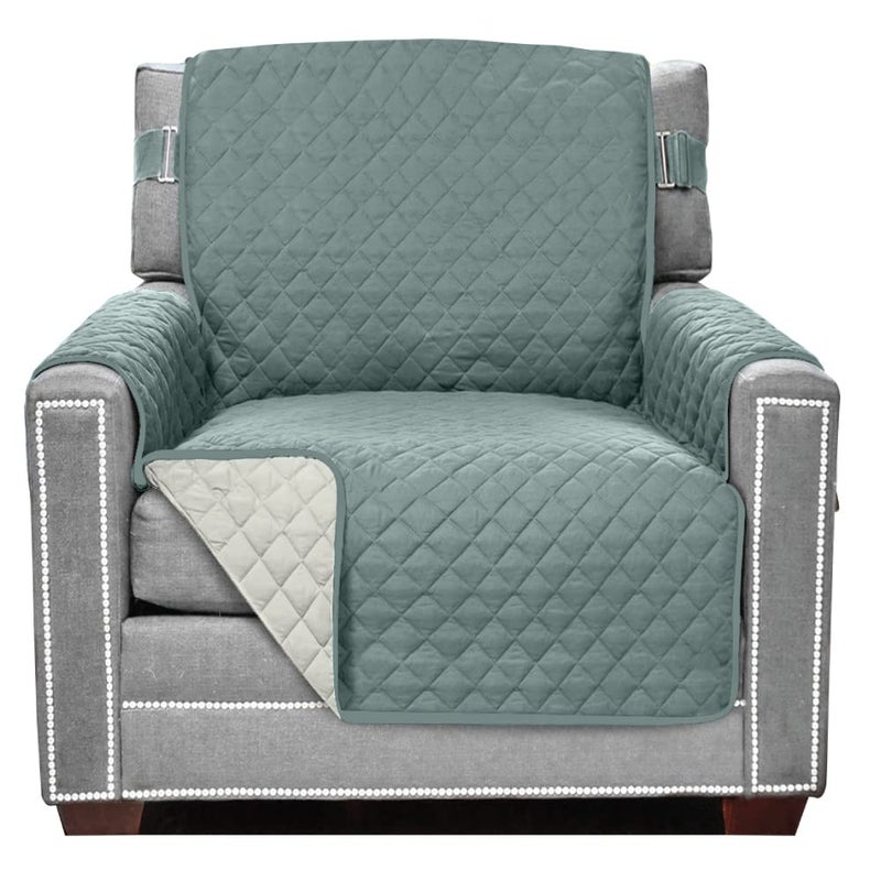 Sofa Shield Armchair Slip Cover with Patented Strap Cushion Protector US Designed Reversible Stain and Dog Tear Resistant Slipcover 23 inch Seat Washable Covers for Dogs Pets Seafoam Cream