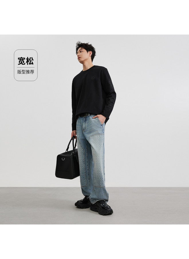 Cabbeen Long Sleeve T-shirt Men's Ribbon Pattern Print Design 2026 Spring Soft Casual T-shirt - Image 4