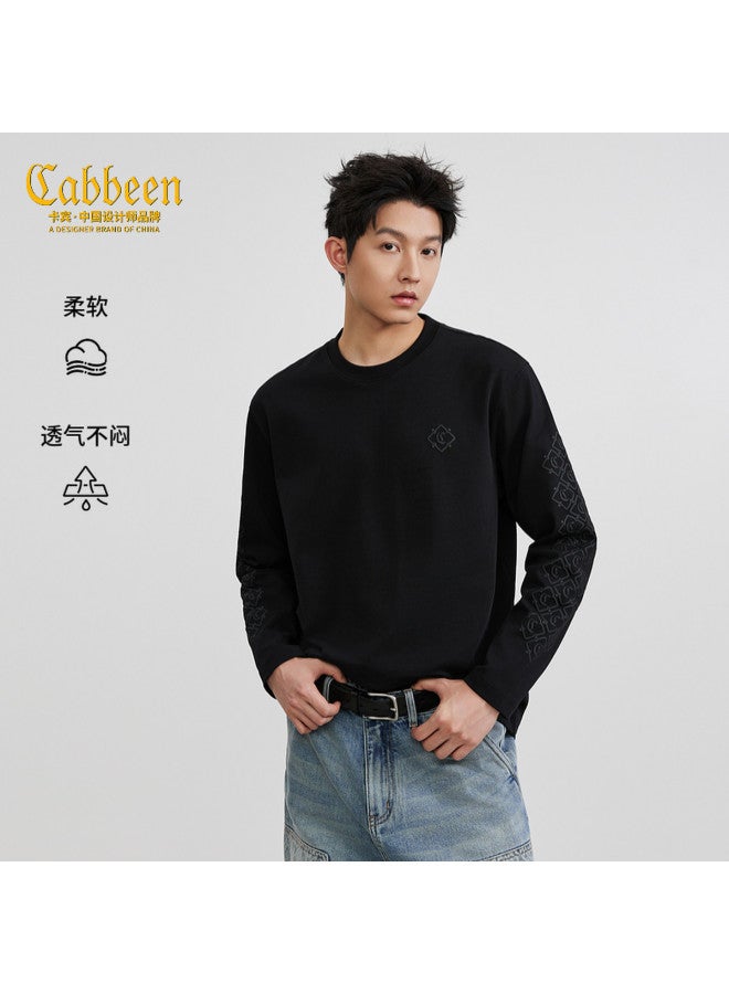 Cabbeen Long Sleeve T-shirt Men's Ribbon Pattern Print Design 2026 Spring Soft Casual T-shirt - Image 2