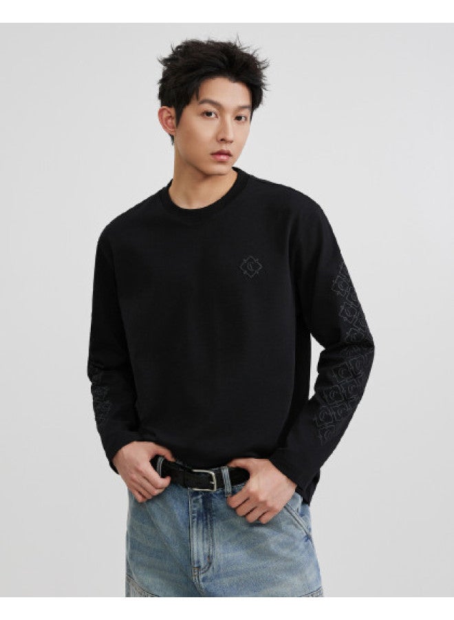 Cabbeen Long Sleeve T-shirt Men's Ribbon Pattern Print Design 2026 Spring Soft Casual T-shirt - Image 1