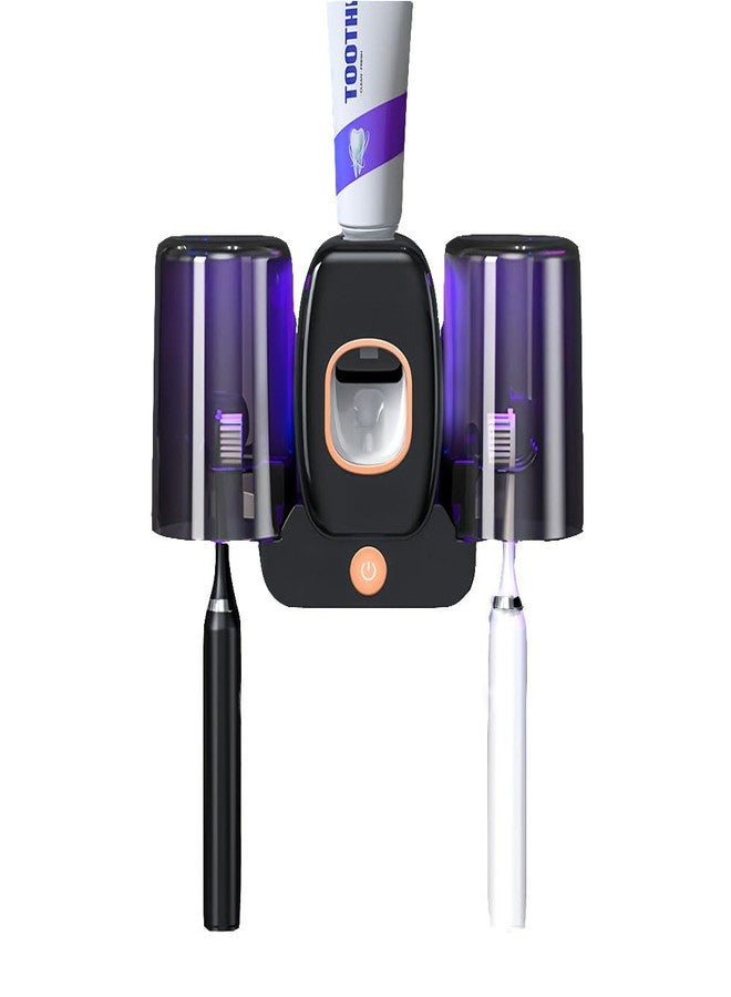 GoLashFun Toothbrush Holder for Bathroom,Bathroom Toothbrush Cleaning Tool with Toothpaste Dispenser USB Charging with 2 Cups (Black) - Image 1