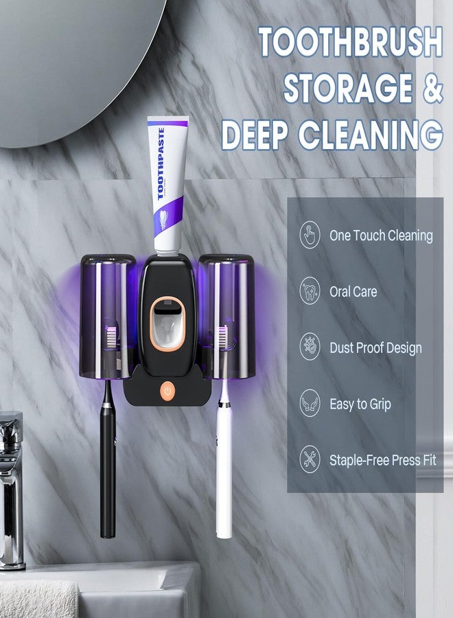 GoLashFun Toothbrush Holder for Bathroom,Bathroom Toothbrush Cleaning Tool with Toothpaste Dispenser USB Charging with 2 Cups (Black) - Image 2