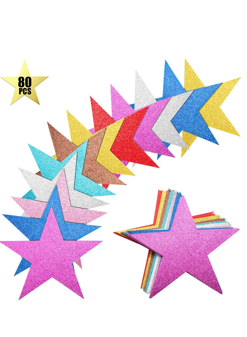 Excefore 80 قطعة من قواطع النجوم اللامعة ورق نجم كونفيتي لقوائم الإعلانات جدار الفصل تزيين حفلات، ألوان غنية، طول 6 بوصة - Image 1