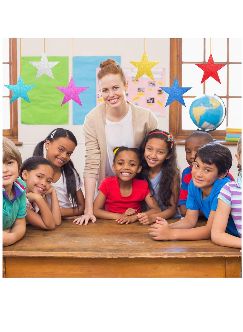 Excefore 80 قطعة من قواطع النجوم اللامعة ورق نجم كونفيتي لقوائم الإعلانات جدار الفصل تزيين حفلات، ألوان غنية، طول 6 بوصة - Image 2