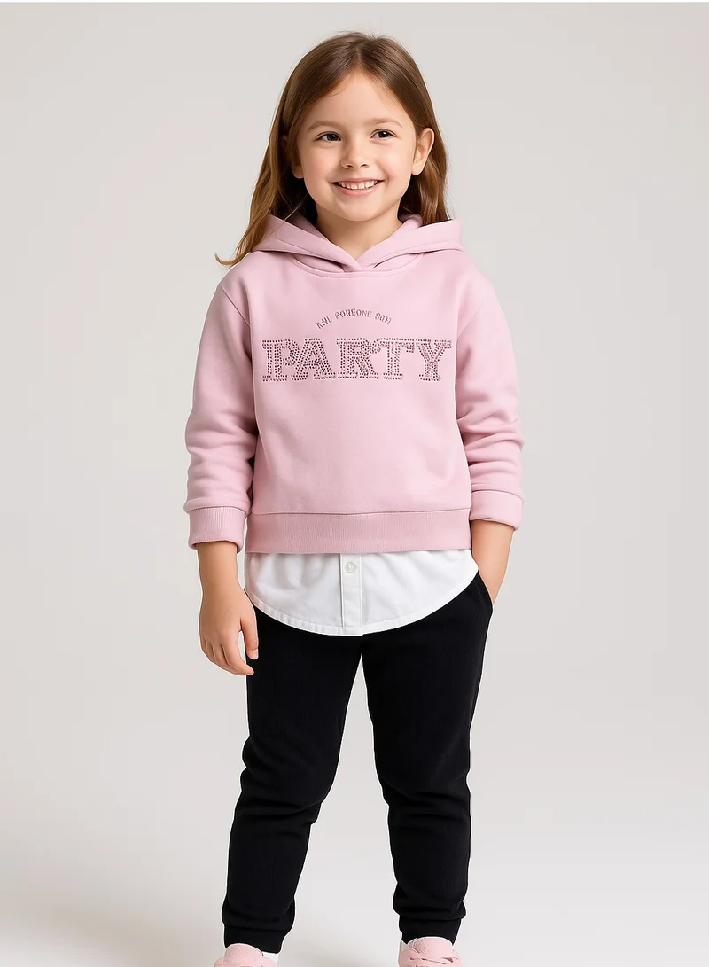 victor and jane Girls Party Layered Fleece Hoodie – Pink