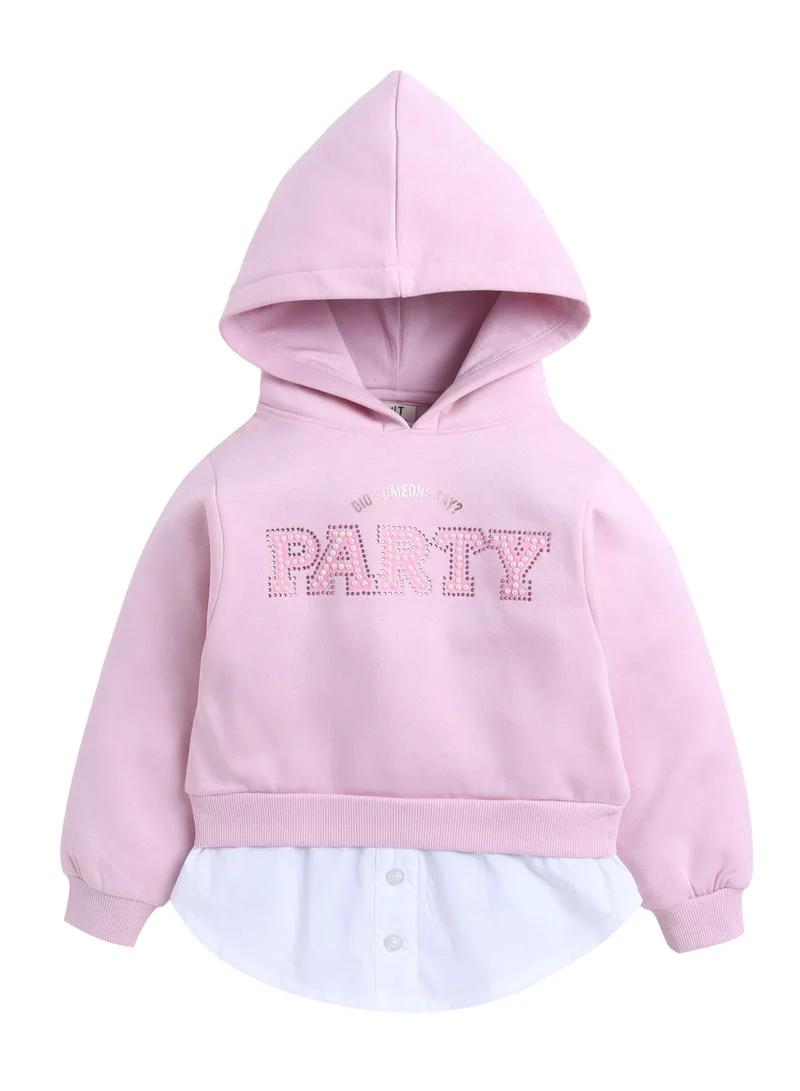 victor and jane Girls Party Layered Fleece Hoodie – Pink