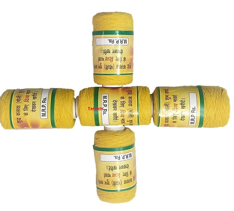 Yashvin Pack of 5 Pieces Kalawa Raksha Sutra Mota Dhaga 100% Cotton Saced Thread Moli Wrist Dhaga || Kalawa for Pooja Mauli Red and Yellow Sacred Thread Puja Kalawa for Hand - Image 5