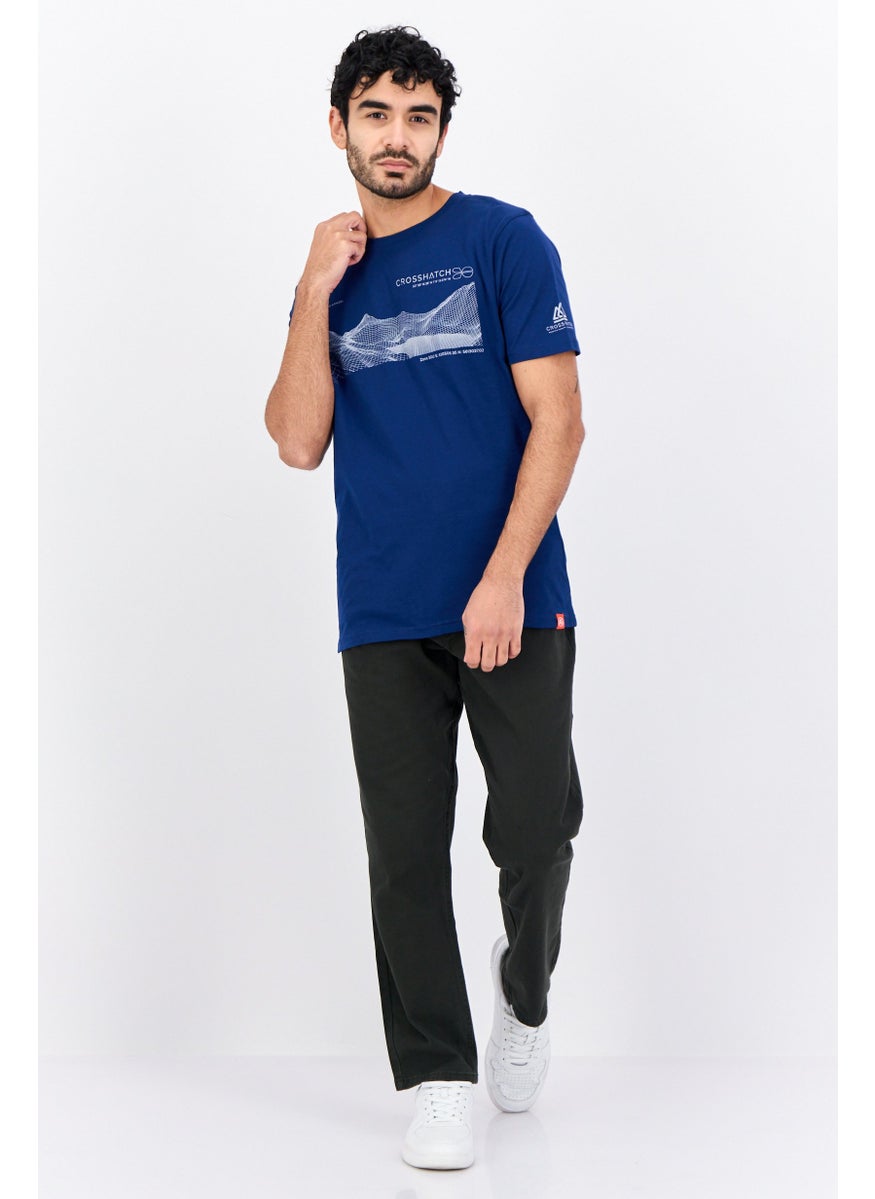 CROSSHATCH Men Crew Neck Short Sleeve Graphic T-Shirt, Navy Blue  - Image 4