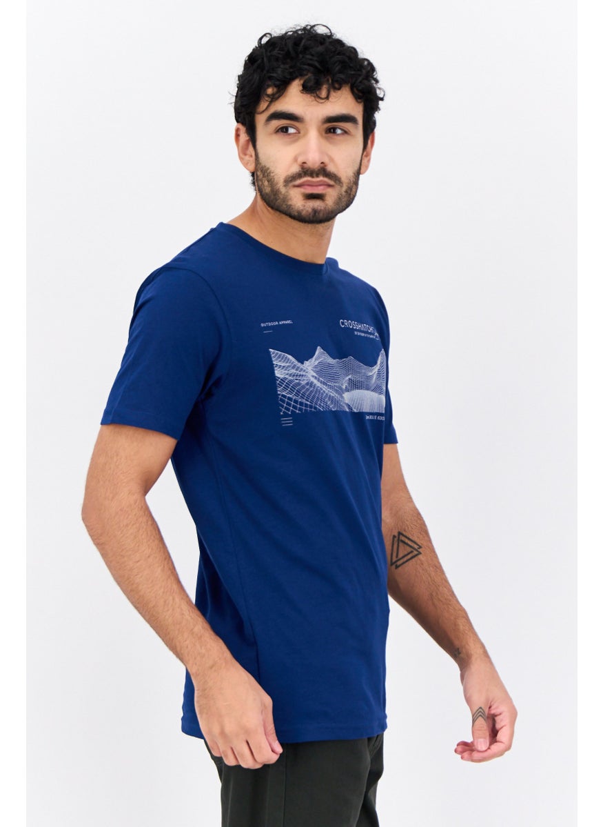 CROSSHATCH Men Crew Neck Short Sleeve Graphic T-Shirt, Navy Blue  - Image 2