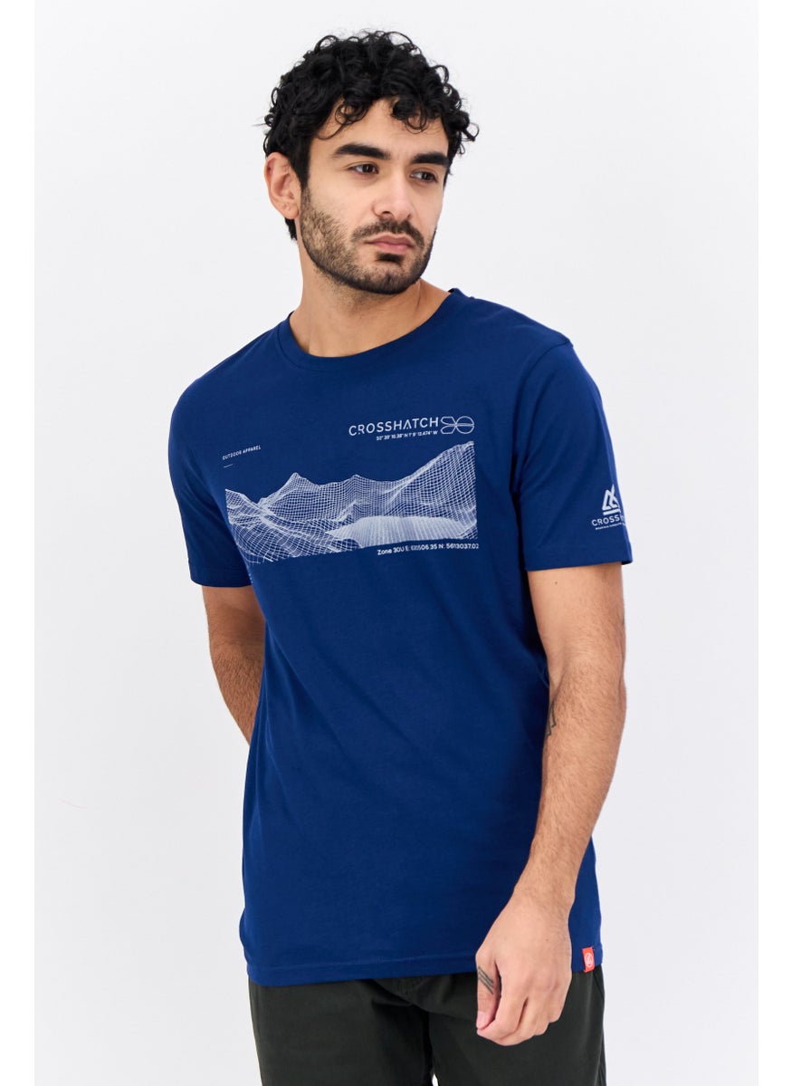 CROSSHATCH Men Crew Neck Short Sleeve Graphic T-Shirt, Navy Blue  - Image 1