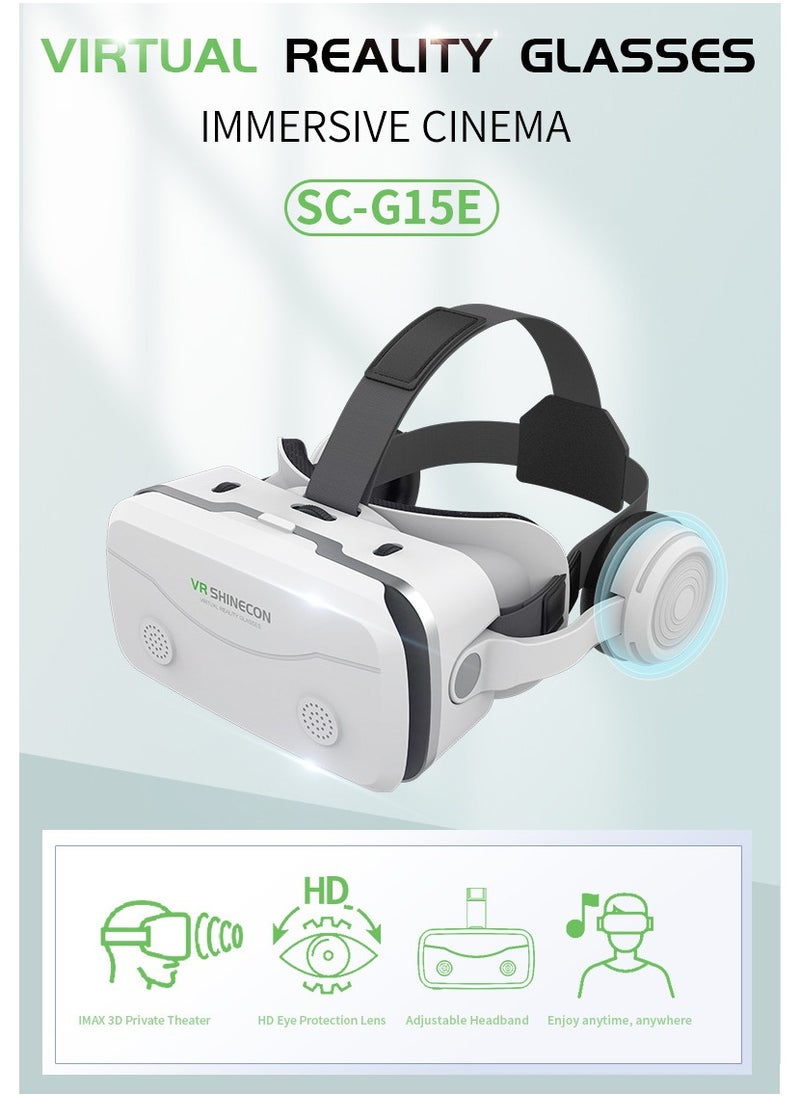 VR SHINECON - G15E VR Glasses IMAX 3D Movies Virtual Reality VR Glasses Google Cardboard Box VR Helmet for 4.7-7 Phone, Support Game Joystick (White) - Image 1