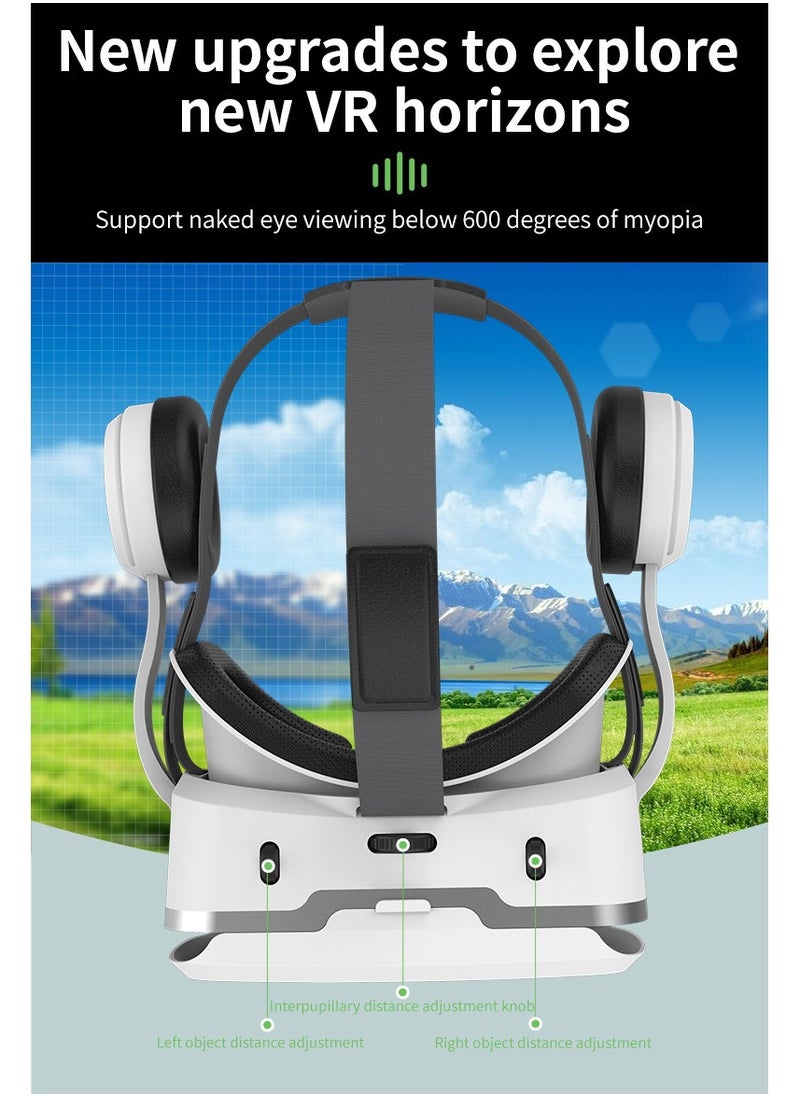 VR SHINECON - G15E VR Glasses IMAX 3D Movies Virtual Reality VR Glasses Google Cardboard Box VR Helmet for 4.7-7 Phone, Support Game Joystick (White) - Image 1