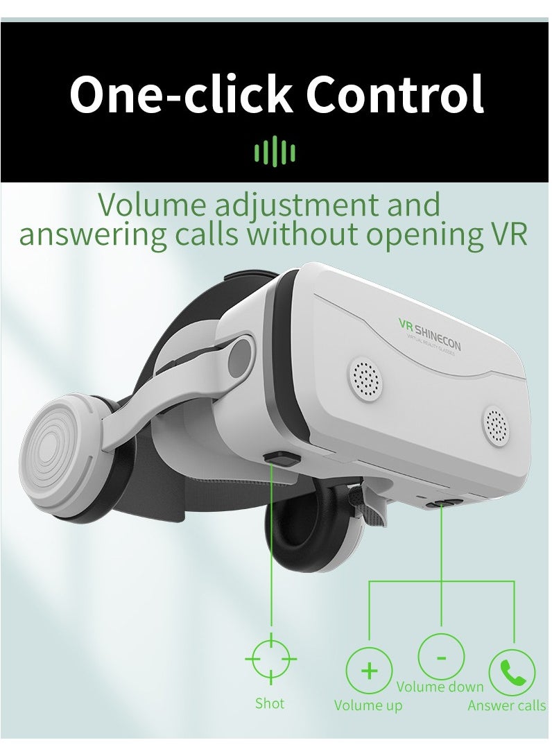 VR SHINECON - G15E VR Glasses IMAX 3D Movies Virtual Reality VR Glasses Google Cardboard Box VR Helmet for 4.7-7 Phone, Support Game Joystick (White) - Image 1