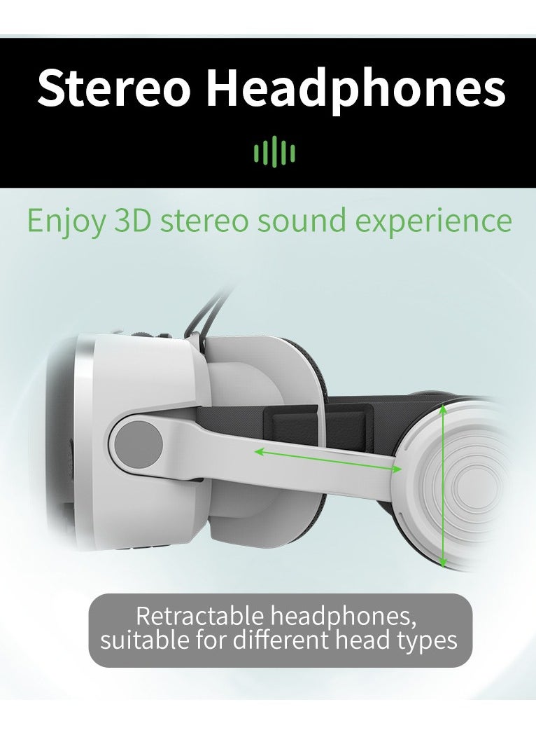 VR SHINECON - G15E VR Glasses IMAX 3D Movies Virtual Reality VR Glasses Google Cardboard Box VR Helmet for 4.7-7 Phone, Support Game Joystick (White) - Image 1