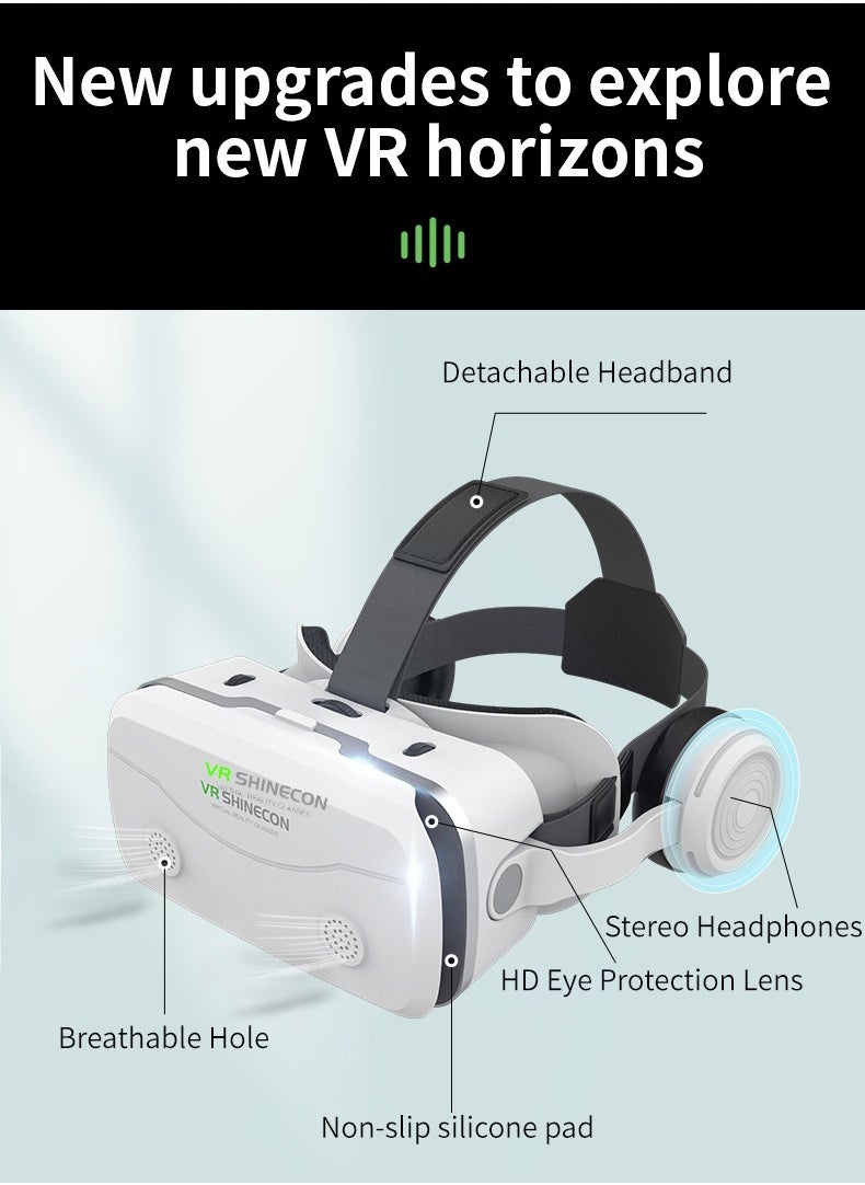 VR SHINECON - G15E VR Glasses IMAX 3D Movies Virtual Reality VR Glasses Google Cardboard Box VR Helmet for 4.7-7 Phone, Support Game Joystick (White) - Image 1