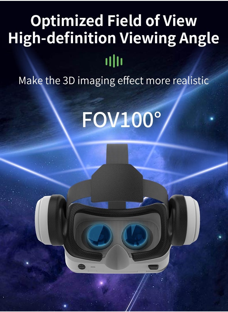 VR SHINECON - G15E VR Glasses IMAX 3D Movies Virtual Reality VR Glasses Google Cardboard Box VR Helmet for 4.7-7 Phone, Support Game Joystick (White) - Image 1