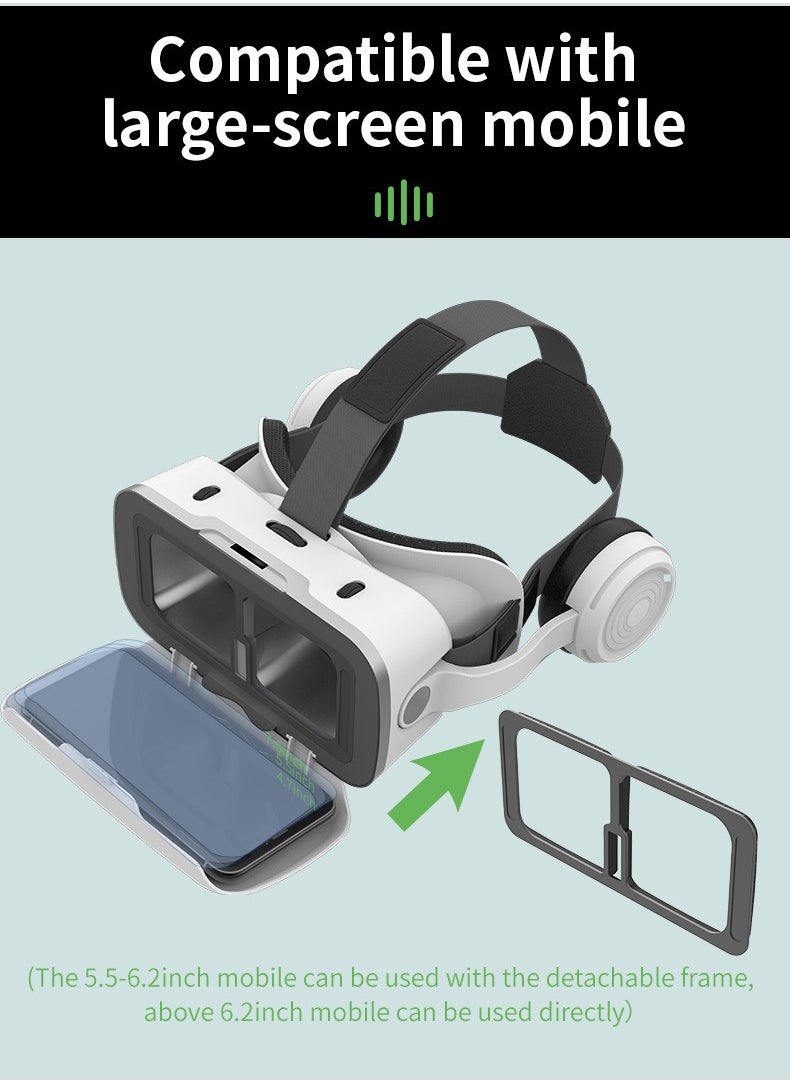 VR SHINECON - G15E VR Glasses IMAX 3D Movies Virtual Reality VR Glasses Google Cardboard Box VR Helmet for 4.7-7 Phone, Support Game Joystick (White) - Image 1