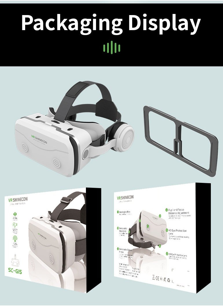 VR SHINECON - G15E VR Glasses IMAX 3D Movies Virtual Reality VR Glasses Google Cardboard Box VR Helmet for 4.7-7 Phone, Support Game Joystick (White) - Image 1