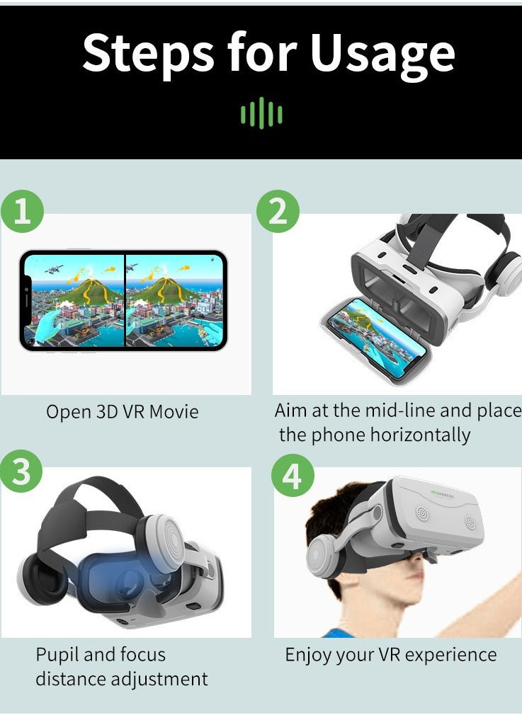 VR SHINECON - G15E VR Glasses IMAX 3D Movies Virtual Reality VR Glasses Google Cardboard Box VR Helmet for 4.7-7 Phone, Support Game Joystick (White) - Image 1