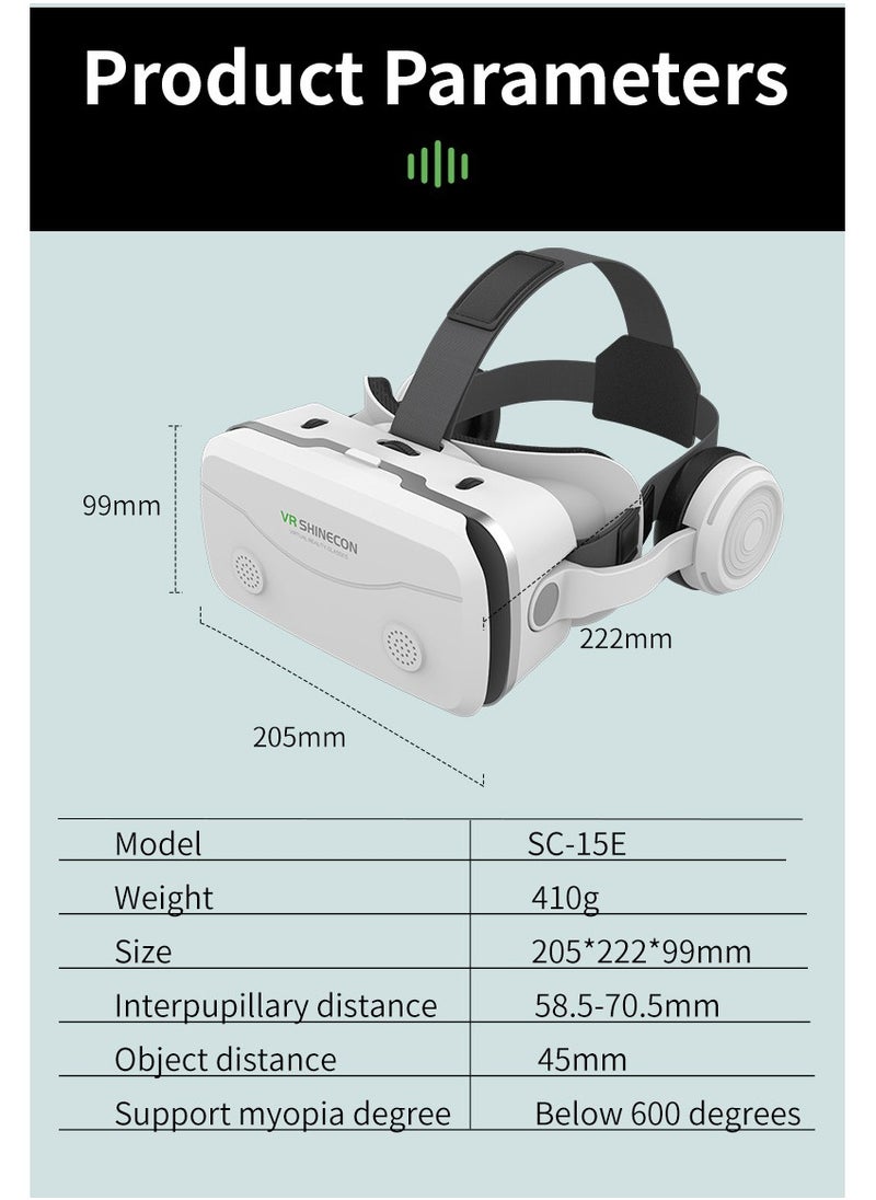 VR SHINECON - G15E VR Glasses IMAX 3D Movies Virtual Reality VR Glasses Google Cardboard Box VR Helmet for 4.7-7 Phone, Support Game Joystick (White) - Image 1