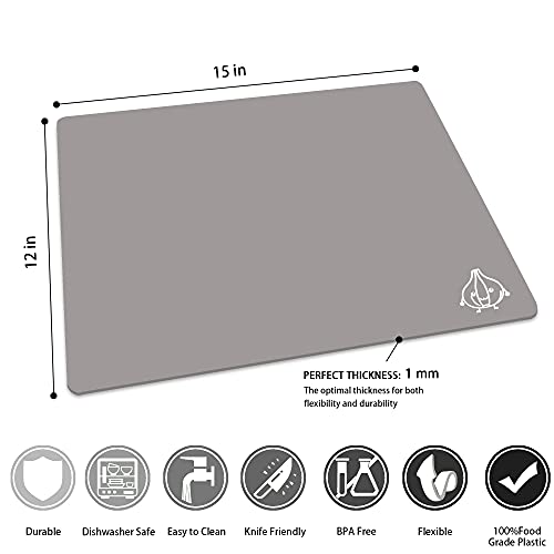 ZVP Flexible Plastic Cutting Boards for Kitchen Set of 3, Color Coded Cutting Mats, Non-Slip Cutting Boards for Meat, Dishwasher Safe, Gray - Image 3