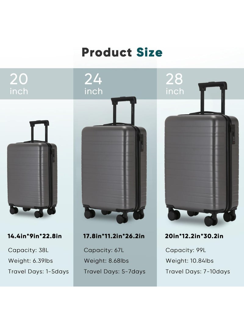 Favarey Basics 3-Piece Luggage Sets (20", 24", 28"), Expandable Luggage Sets Clearance, Suitcases with Spinner Wheels, Hard Shell Luggage Carry on Luggage Set with TSA Lock (GREY)  - Image 3