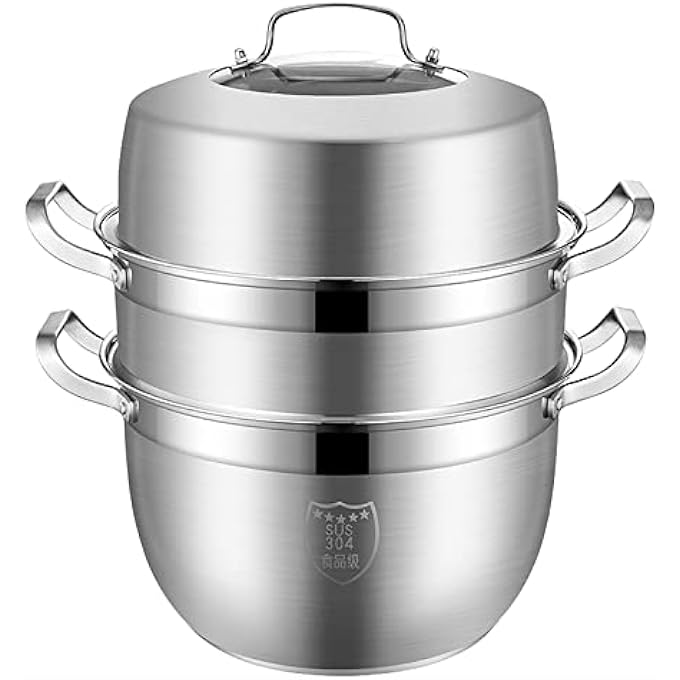 قدر بخار، قدر حساء، فولاذ مقاوم للصدأ 304 سميك، قاعدة مركبة من 3 طبقات، كعكات مطهوة على البخار، سمك، مأكولات بحرية، ذرة، حساء مطهو، لون واحد، 32 سم - Image 1