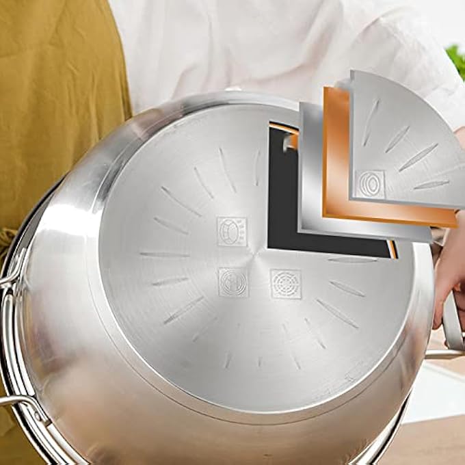 قدر بخار، قدر حساء، فولاذ مقاوم للصدأ 304 سميك، قاعدة مركبة من 3 طبقات، كعكات مطهوة على البخار، سمك، مأكولات بحرية، ذرة، حساء مطهو، لون واحد، 32 سم - Image 3