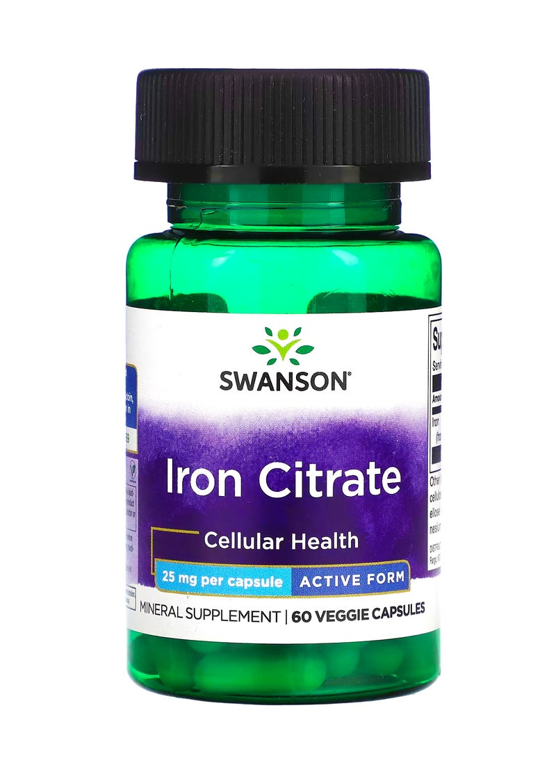 SWANSON Iron Citrate, Active Form, 25 mg, 60 Veggie Capsules