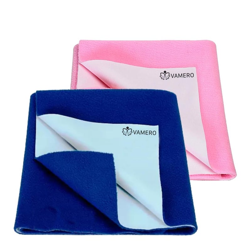 VAMERO Baby Dry Sheet Waterproof Soft Baby Bed Protector Anti Bacterial Odour Free Extra Absorbant Reuseable Washable Small Size 70x50 CM Pink Blue Colour Combo Pack of 2