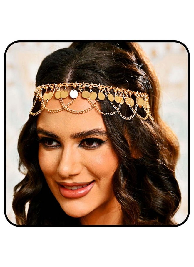 Kisshine - Kisshine Boho Head Chain Gold Sequins Hair Chains Layered Forehead Chain Jewelry Wedding Halloween Festival Costume Hair Accessories for women - Image 1