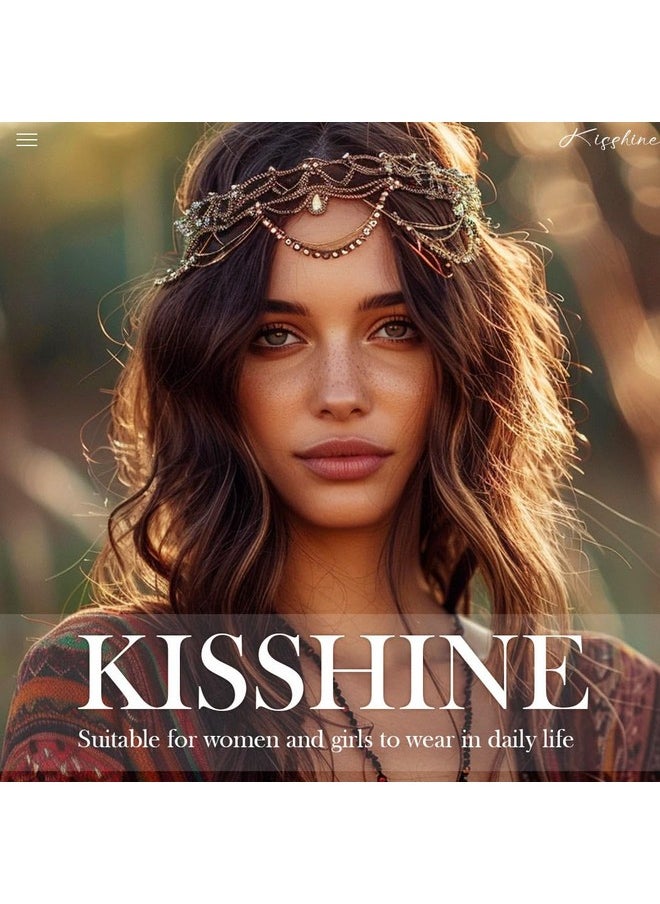 Kisshine - Kisshine Boho Head Chain Gold Sequins Hair Chains Layered Forehead Chain Jewelry Wedding Halloween Festival Costume Hair Accessories for women - Image 1