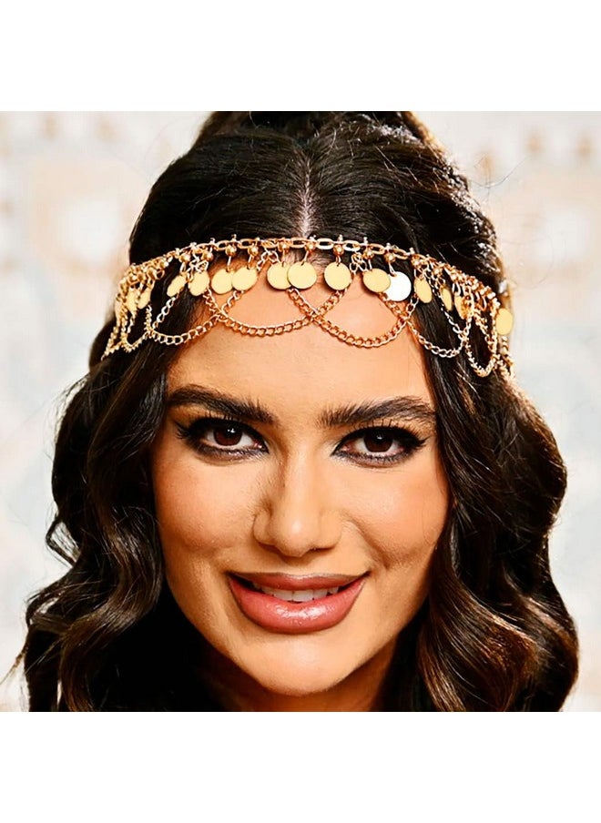 Kisshine - Kisshine Boho Head Chain Gold Sequins Hair Chains Layered Forehead Chain Jewelry Wedding Halloween Festival Costume Hair Accessories for women - Image 1