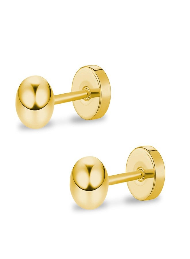 ZDE Women Flat Back Ball Stud Earrings Titanium Hypoallergenic Earrings Stud for Sensitive Ears Simple Classic 4mm Flat Stud Earring Perfect for Helix Tragus Cartilage Earlobe (Gold, 4MM) - Image 1