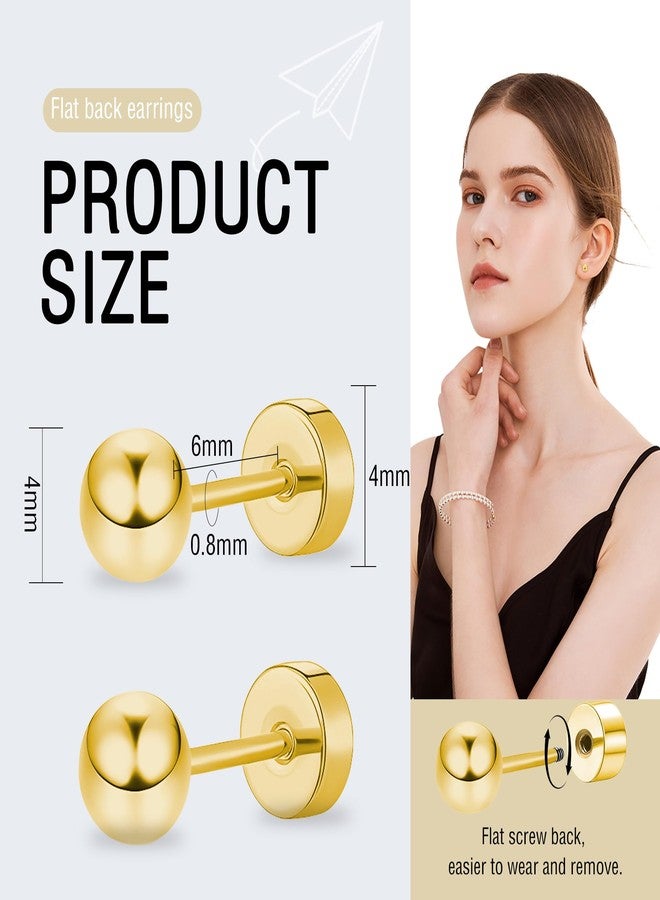 ZDE Women Flat Back Ball Stud Earrings Titanium Hypoallergenic Earrings Stud for Sensitive Ears Simple Classic 4mm Flat Stud Earring Perfect for Helix Tragus Cartilage Earlobe (Gold, 4MM) - Image 2