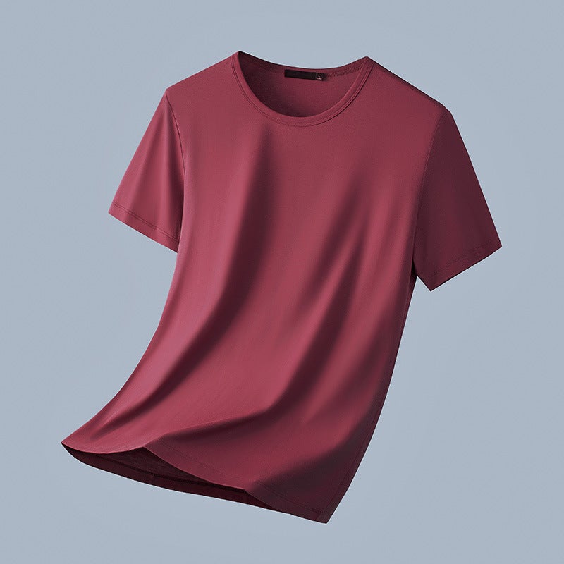 [Cool Antibacterial] Modal Ice Silk Crewneck Short Sleeve T-Shirt Men'S Base Shirt Summer Solid Color Ice Silk Half Sleeve T-Shirt - Image 1