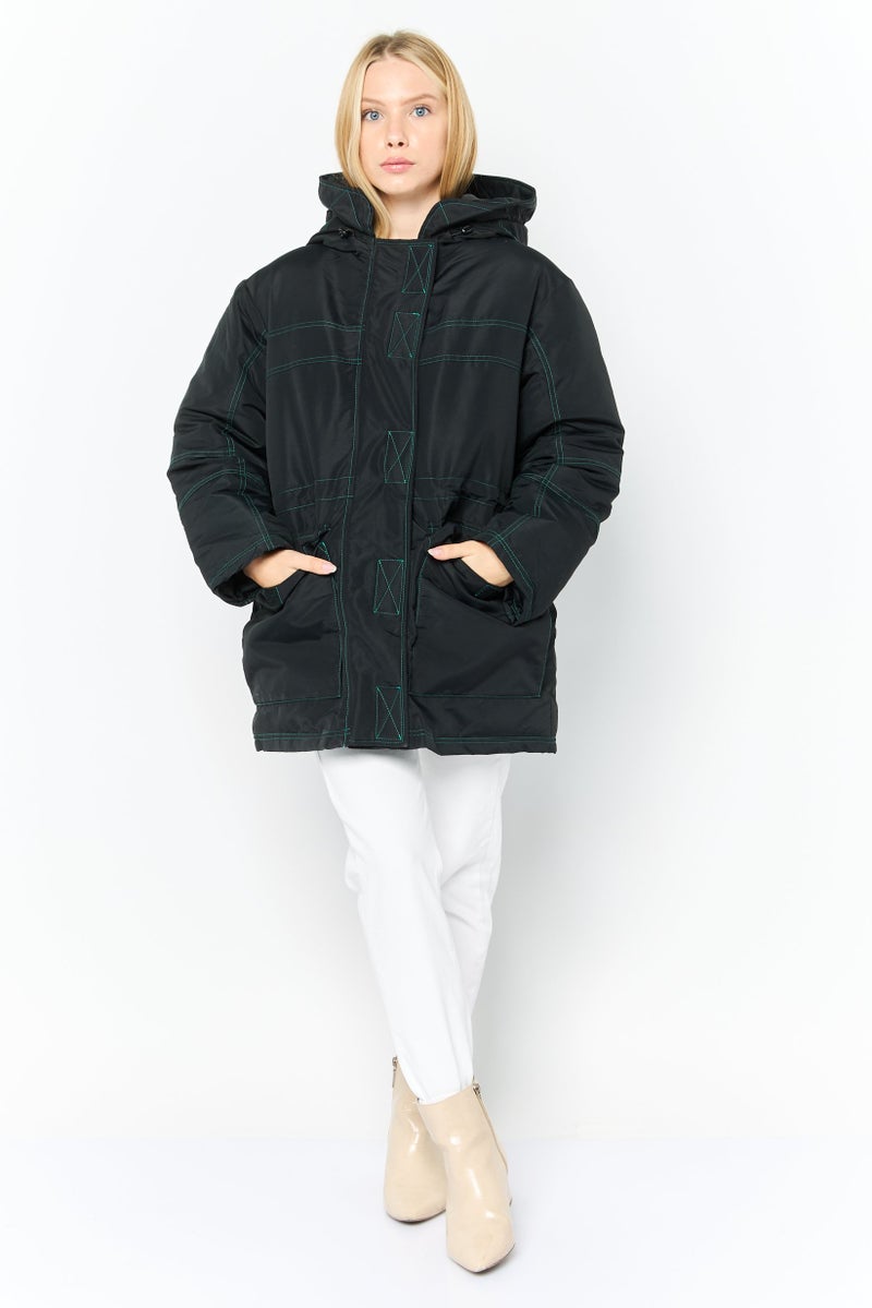 Asos Design Women Contrast Detail Solid Parka Jacket, Black  - Image 4
