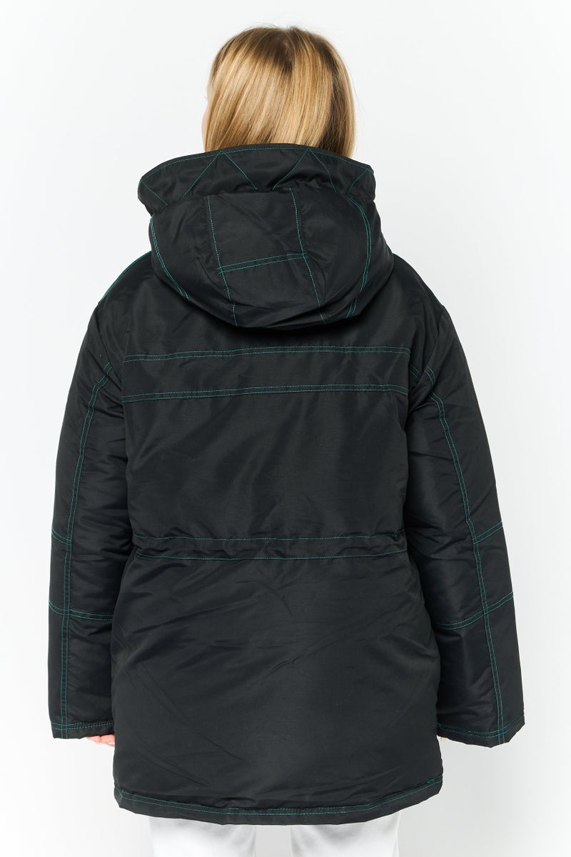 Asos Design Women Contrast Detail Solid Parka Jacket, Black  - Image 2