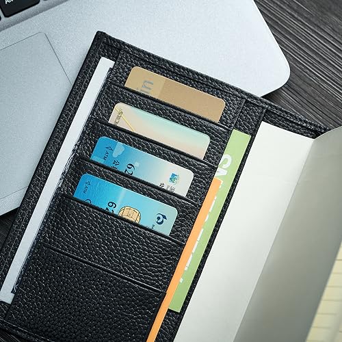 Ox Knight Genuine Leather Cover for A6 Notebooks, Fits Hobonichi Techo Original,Midori MD Planners, Leuchtturm1917 and Stalogy with Pen Loop, Card Slots, Side Pockets, Back Pocket and Bookmarks (Black) - Image 4