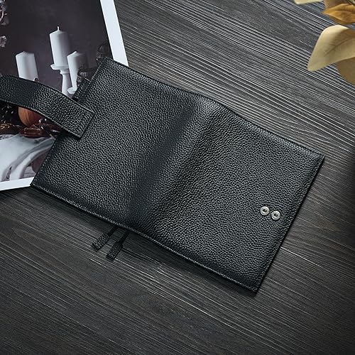 Ox Knight Genuine Leather Cover for A6 Notebooks, Fits Hobonichi Techo Original,Midori MD Planners, Leuchtturm1917 and Stalogy with Pen Loop, Card Slots, Side Pockets, Back Pocket and Bookmarks (Black) - Image 5