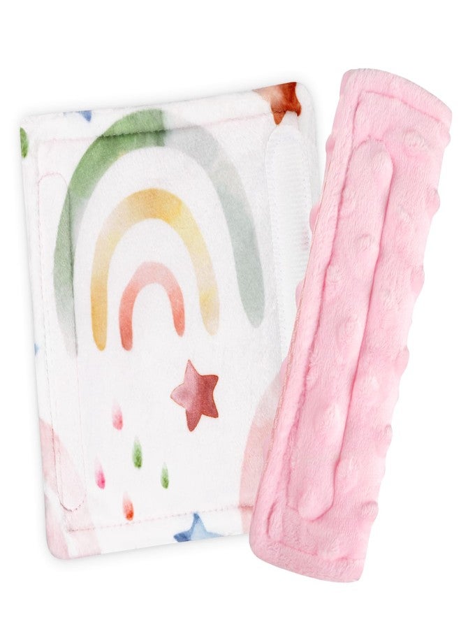 WINGHENLEE Baby Car Seat Strap Pads, Car Seat Strap Shoulder Covers for Baby Infant Toddler, Double-Sided Car Seat Belt Covers for Stroller/Pushchair/Baby Swing, Soft Flannel, Rainbow - Image 1
