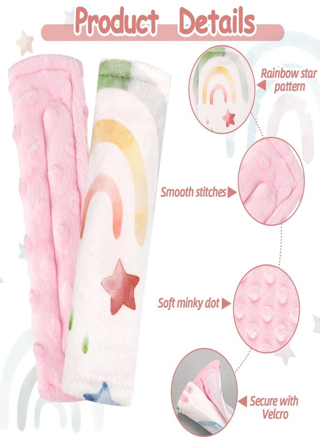 WINGHENLEE Baby Car Seat Strap Pads, Car Seat Strap Shoulder Covers for Baby Infant Toddler, Double-Sided Car Seat Belt Covers for Stroller/Pushchair/Baby Swing, Soft Flannel, Rainbow - Image 2