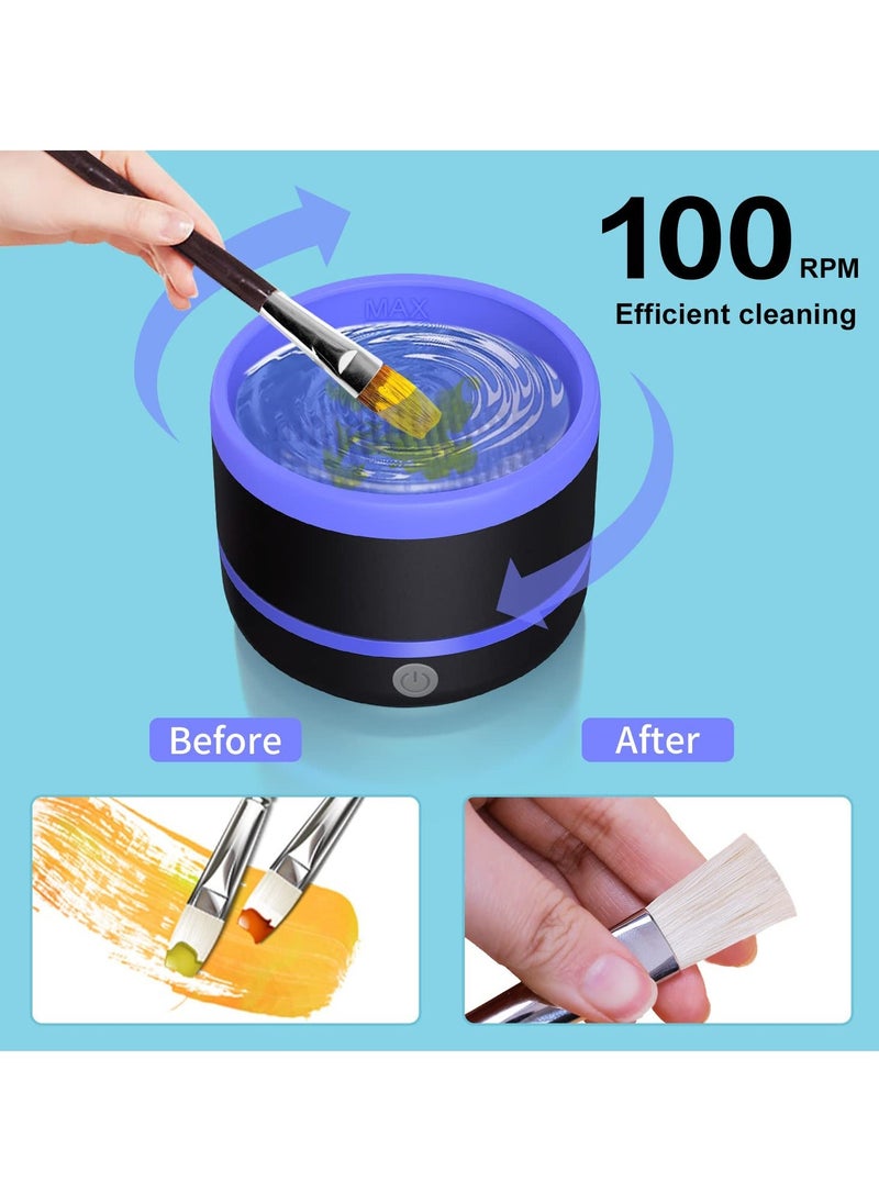 Y&D EXCEFORE Electric Paint Brush Cleaner Rinse Cup, with Silica gel mat bowl Portable 3 mode Improvement Buttons Automatic Dryer Machine, for Watercolor, Oil, Gouache Painting (Blue)  - Image 4