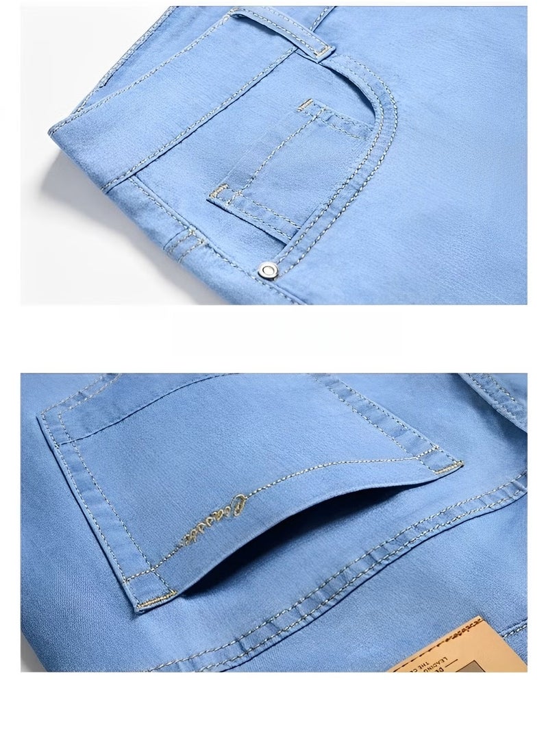 REOCLE Men's Jeans Stretch Straight Leg Regular Fit Denim Pants Summer Thin Jean Classic Comfort Jean Made of High-quality Cotton - Image 2