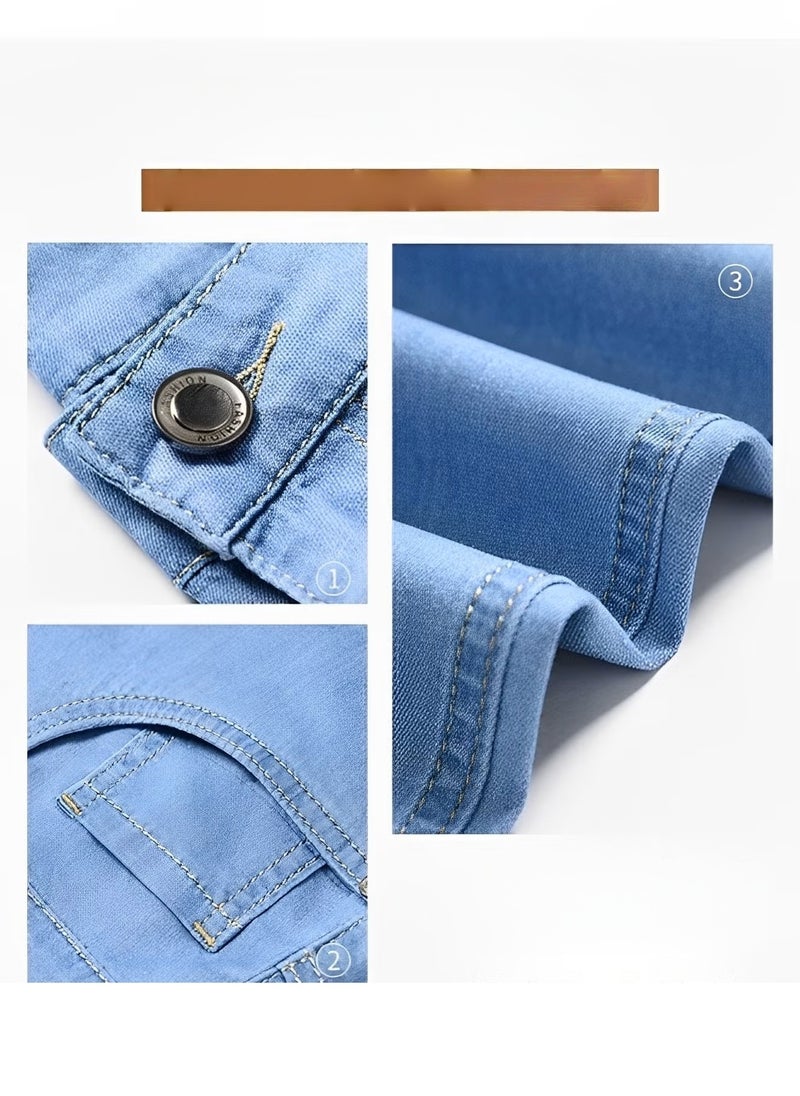 REOCLE Men's Jeans Stretch Straight Leg Regular Fit Denim Pants Summer Thin Jean Classic Comfort Jean Made of High-quality Cotton - Image 3